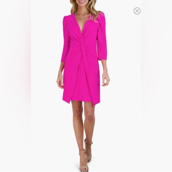 Julia Jordan Stretch V-Neck 3/4 Sleeve Knot Waist Sheath Dress - Picture 1 of 13